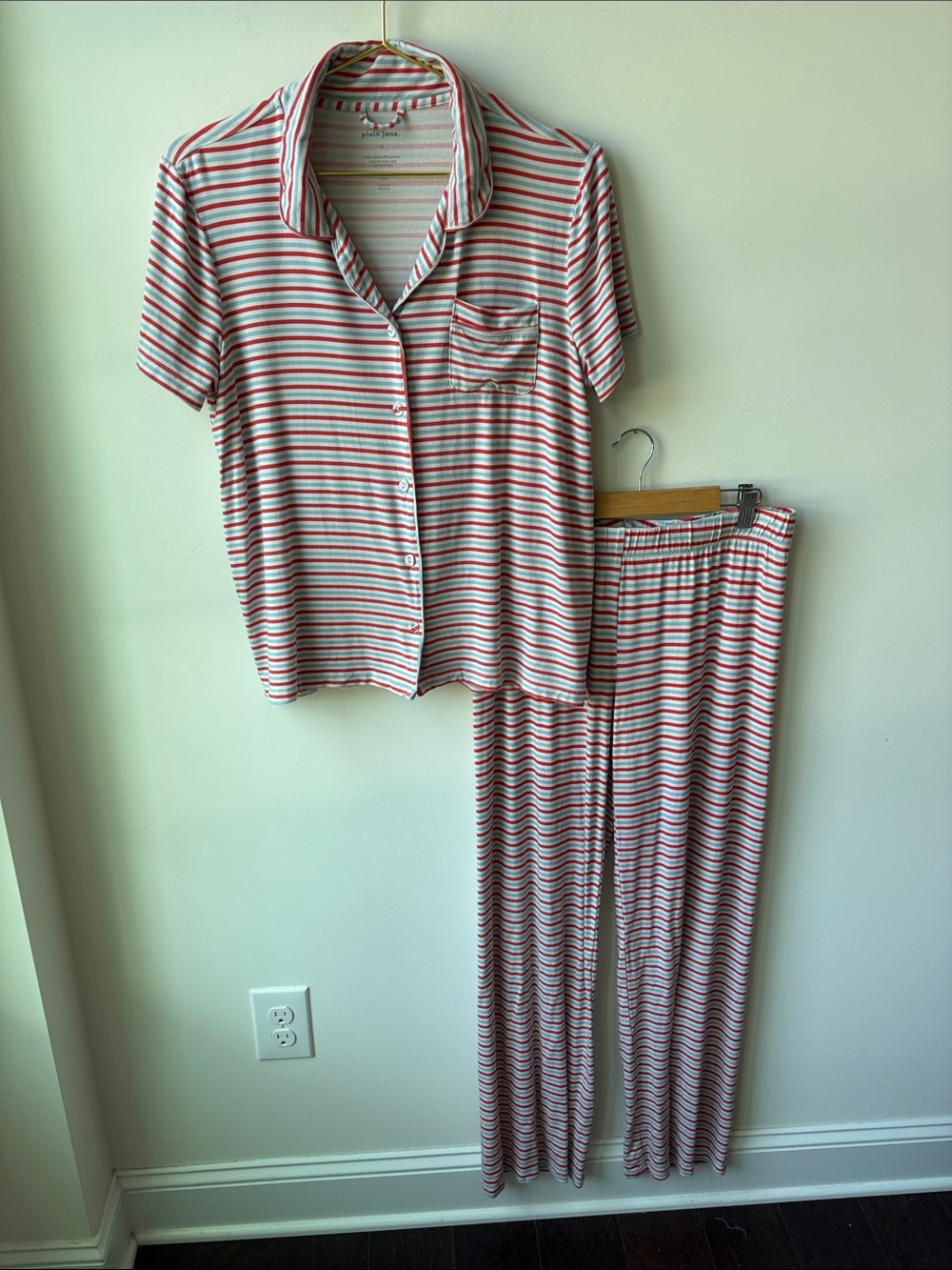 Plain Jane Button Down Pajama Set in Harbor Stripe Soft Preppy Nautical Size S